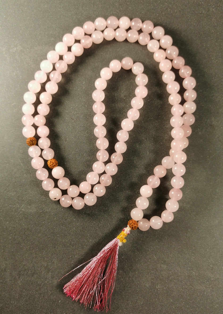 Rosenkvarts Mala med Rudraksha