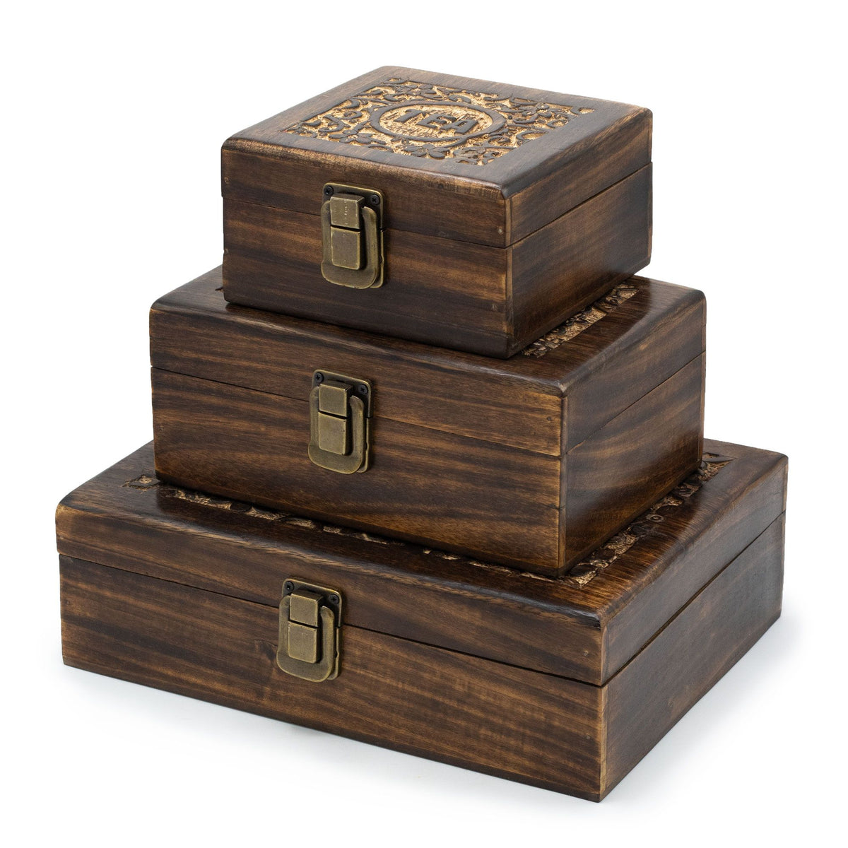 Teask i mangoträ – 6 fack, 23 × 15 × 9,5 cm