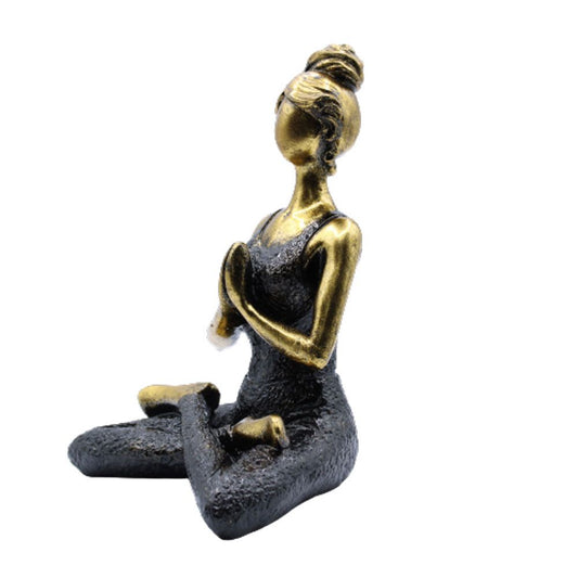Yogafigur i sittande ställning – brons och svart, 24 cm