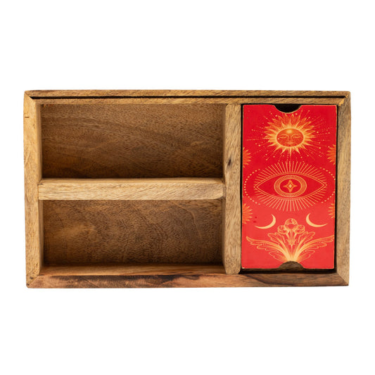 Tarotbox i mangoträ – tre fack & korthållare
