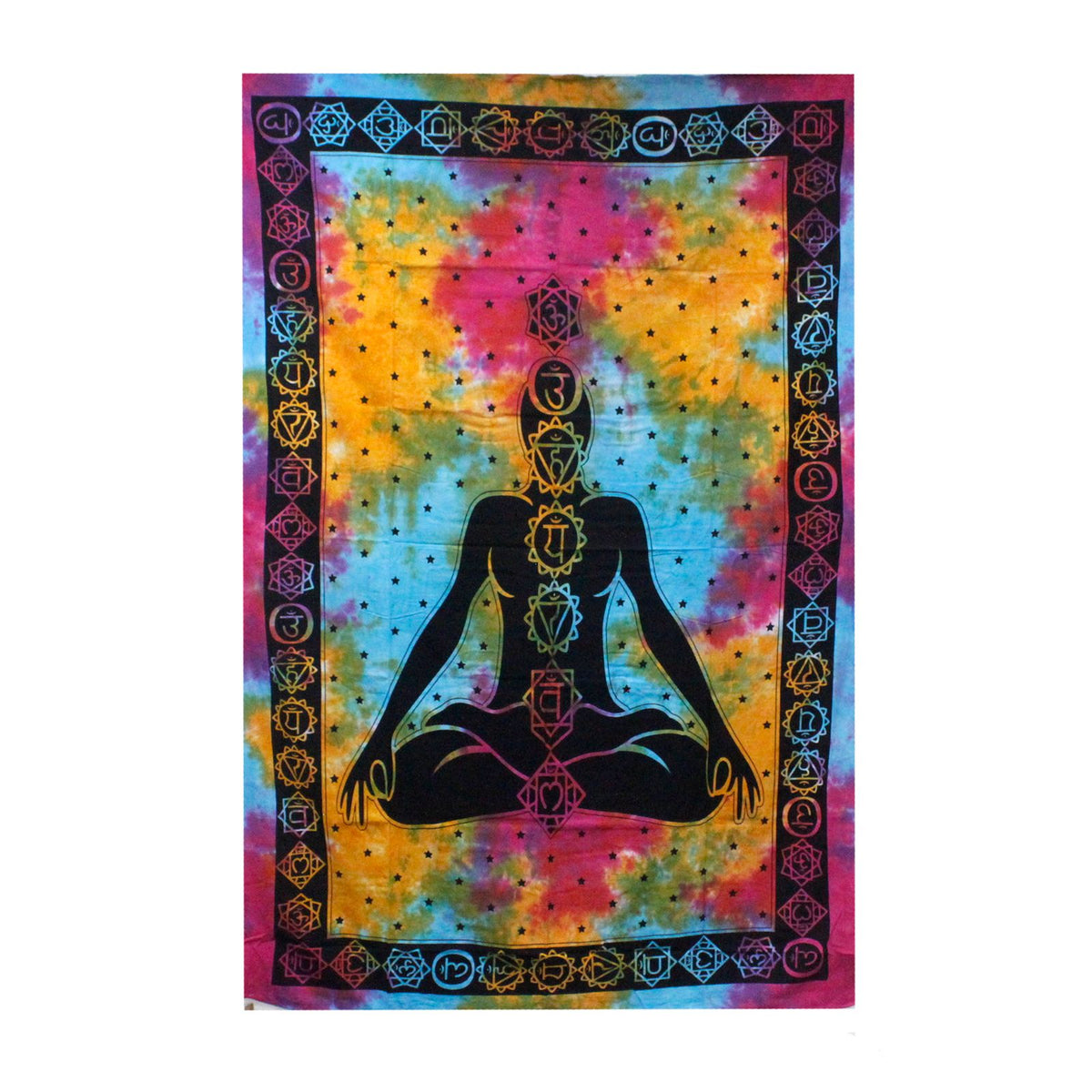 Väggtextil och överkast – buddha med chakramotiv, 230 × 200 cm