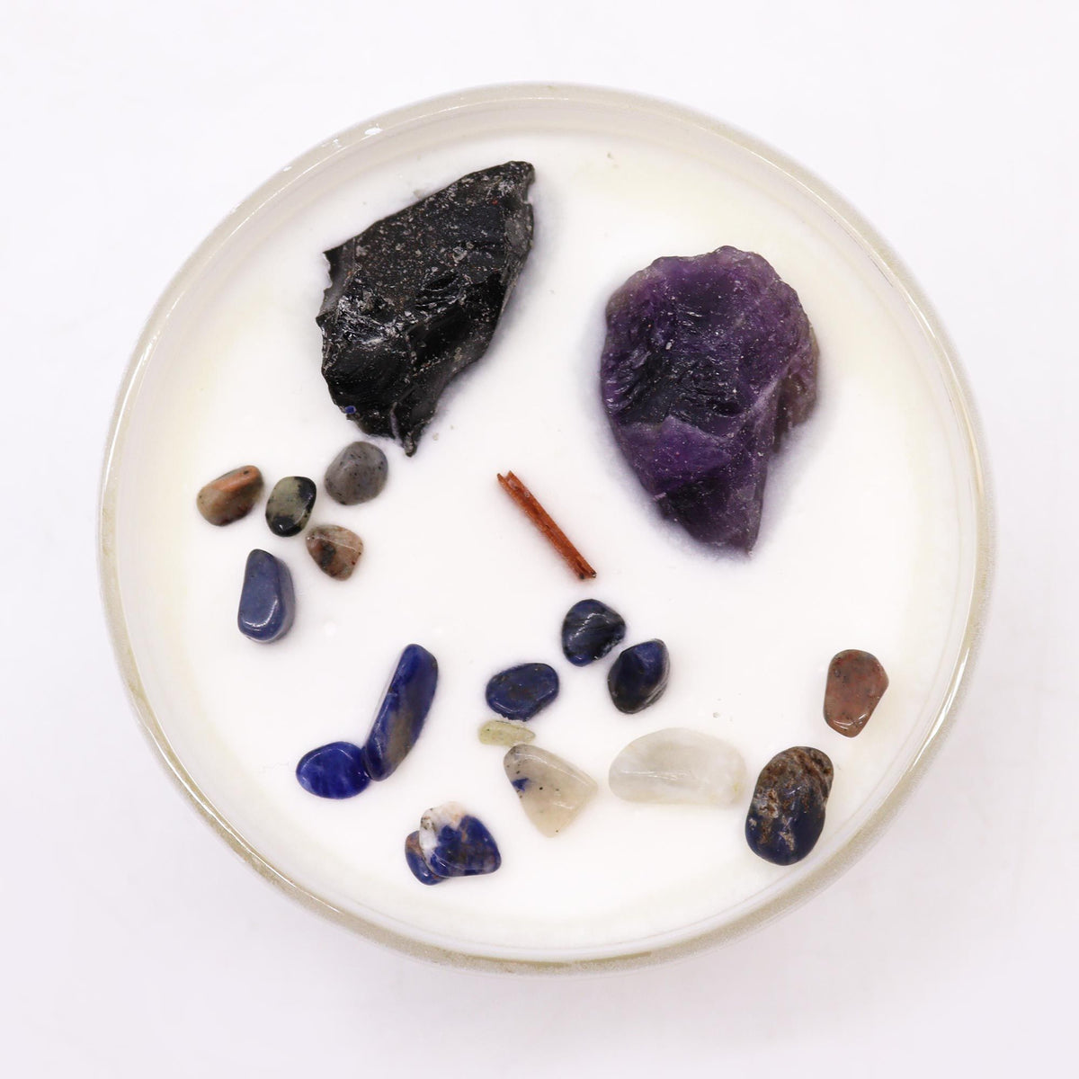 Chakraljus med kristaller – Solar plexus-chakra, ametist & svart agat