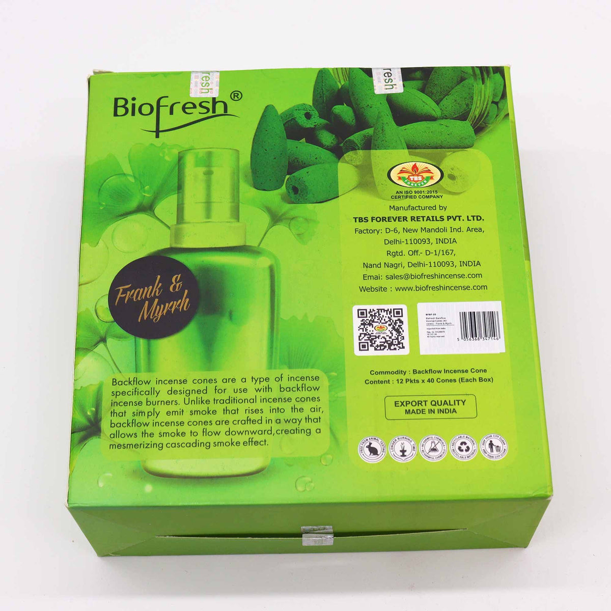 Biofresh backflow-rökelsekoner – Frankincense & myrra, 40 st