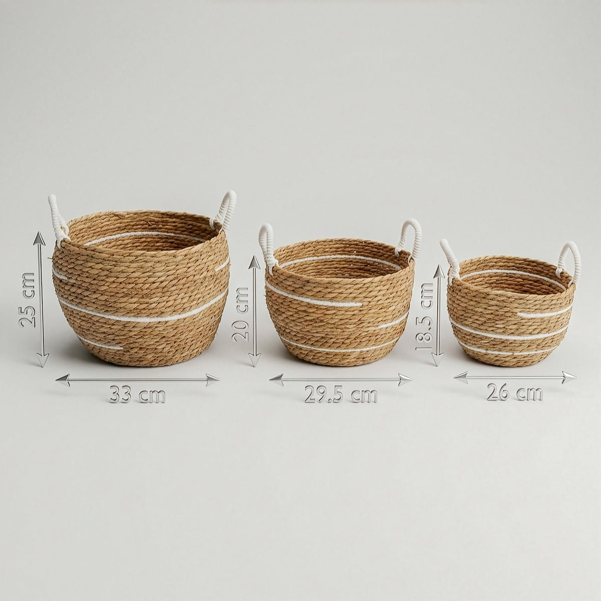 Stora förvaringskorgar i bomull/sjögräs – natur, 3-pack