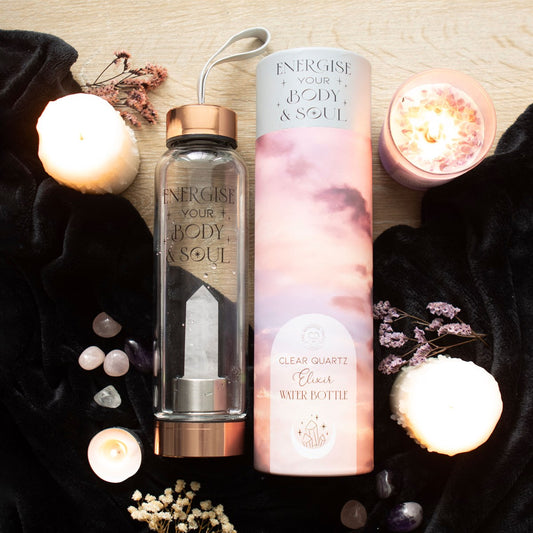 Glasvattenflaska med Bergskristall – ”Energise Your Body & Soul” (530 ml)