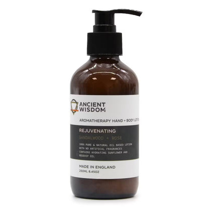 Pumpflaska med aromaterapi hand- och hudkräm, Sandelträ & Ros, 250 ml