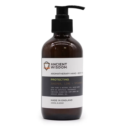 Pumpflaska med aromaterapi hand- och duschtvål, Enbär, Lime & Grönmynta, 250 ml
