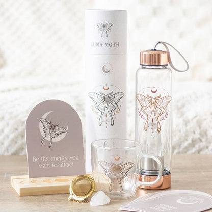 Glasmugg med Tesil med Bergkristall – Light Luna Moth