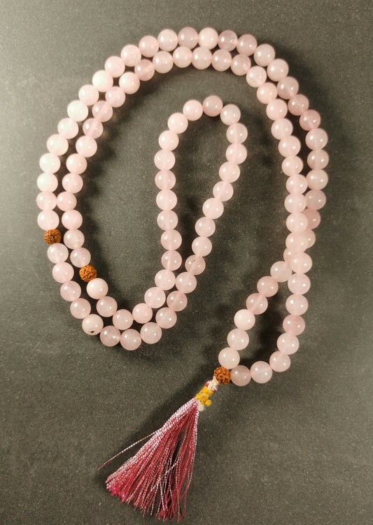 Rosenkvarts Mala med Rudraksha