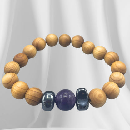 Tredje Ögats Chakra-armband – Cederträ & Ametist – smycke