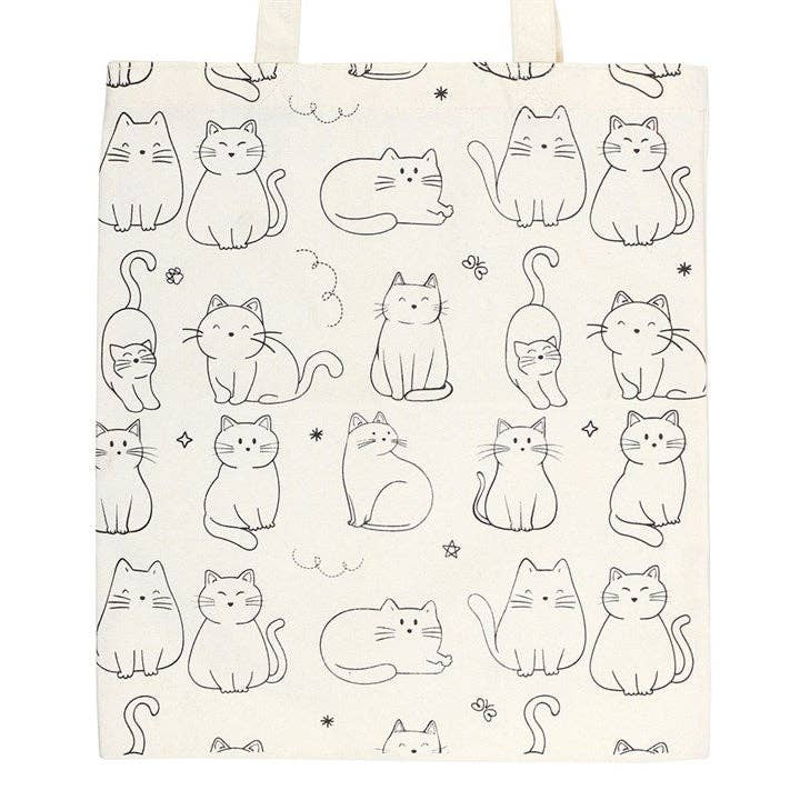 White Cat Print Tote Bag