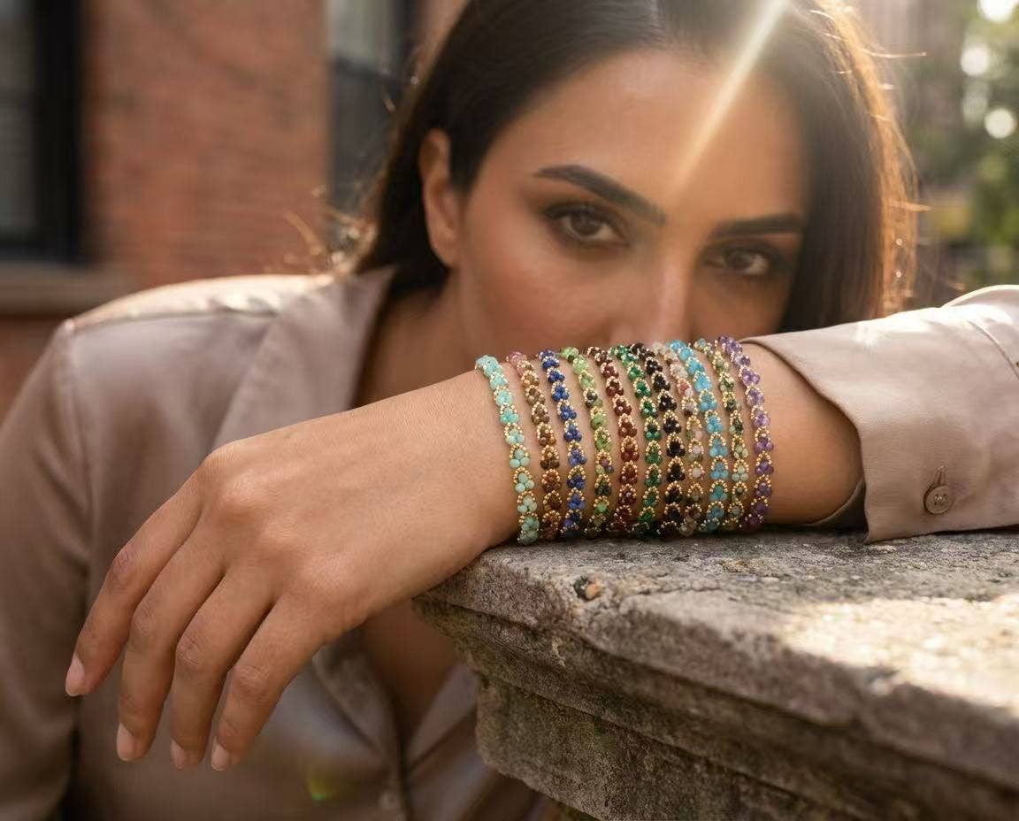 Miyuki-armband med glaspärlor flätade i stål
