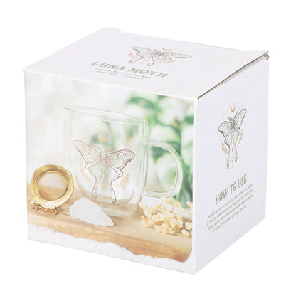Glasmugg med Tesil med Bergkristall – Light Luna Moth
