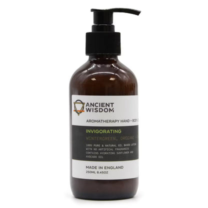 Pumpflaska med aromaterapi hand- och hudkräm, Vintergröna, Oregano & Timjan, 250 ml