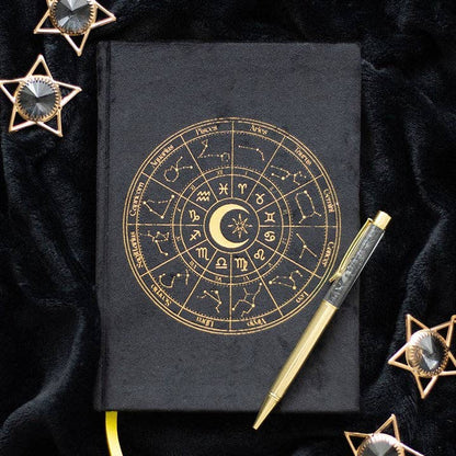 Astrologijournal med svart obsidianpenna