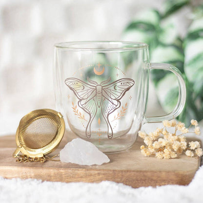 Glasmugg med Tesil med Bergkristall – Light Luna Moth