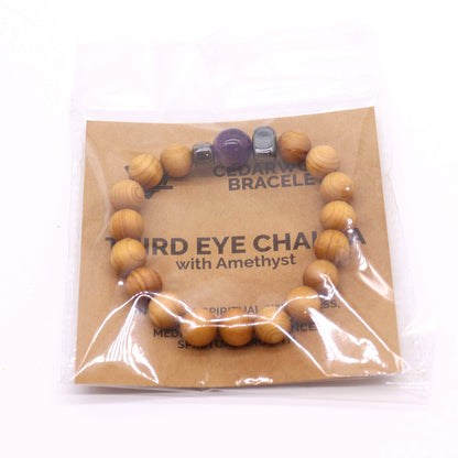 Tredje Ögats Chakra-armband – Cederträ & Ametist – smycke