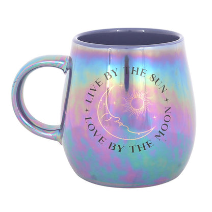 Mugg - Iriserande med budskap "Live by the sun, Love by the moon", 500 ml
