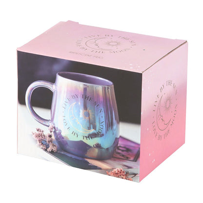 Mugg - Iriserande med budskap "Live by the sun, Love by the moon", 500 ml
