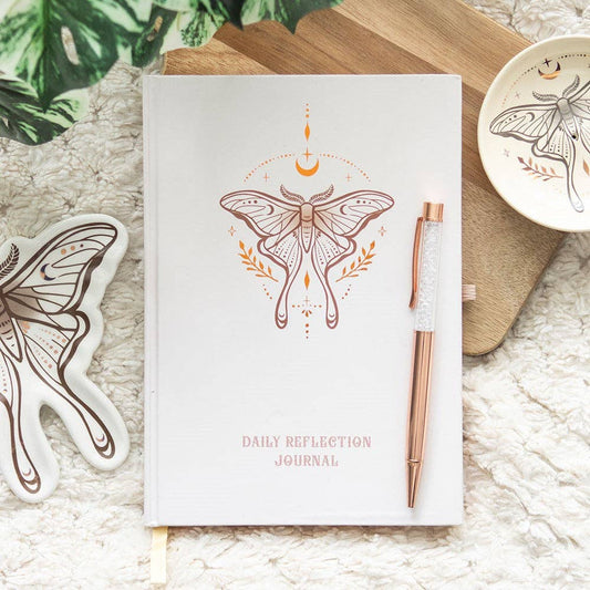Light Luna Moth Reflektionsdagbok – Daglig Journaling & Klarhet
