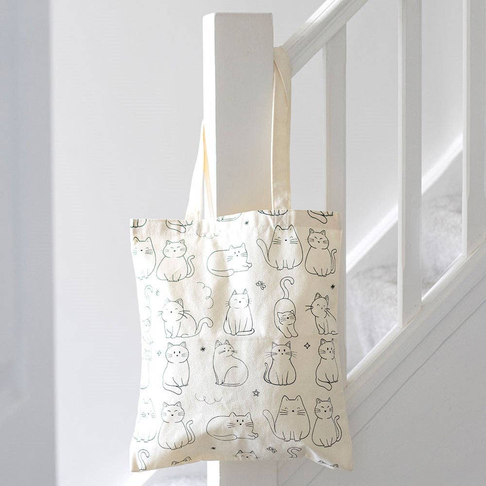 White Cat Print Tote Bag