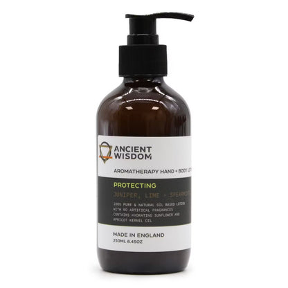 Pumpflaska med aromaterapi hand- och hudkräm, Enbär, Lime & Grönmynta, 250 ml