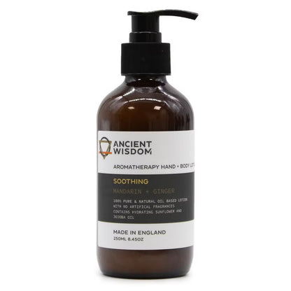Pumpflaska med aromaterapi hand- och hudkräm, Mandarin & Ingefära, 250 ml