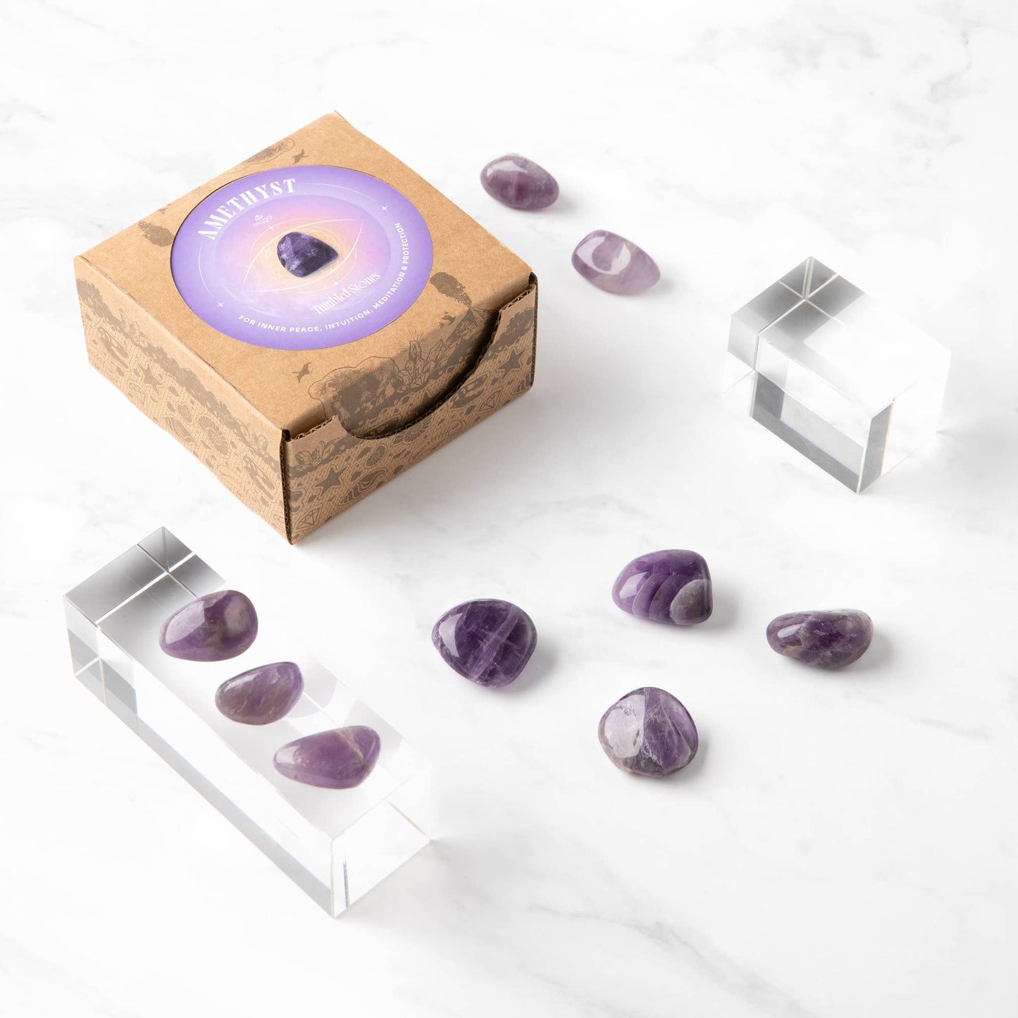 Tumlad Kristall – Ametist / Bergskristall / Rosenkvarts