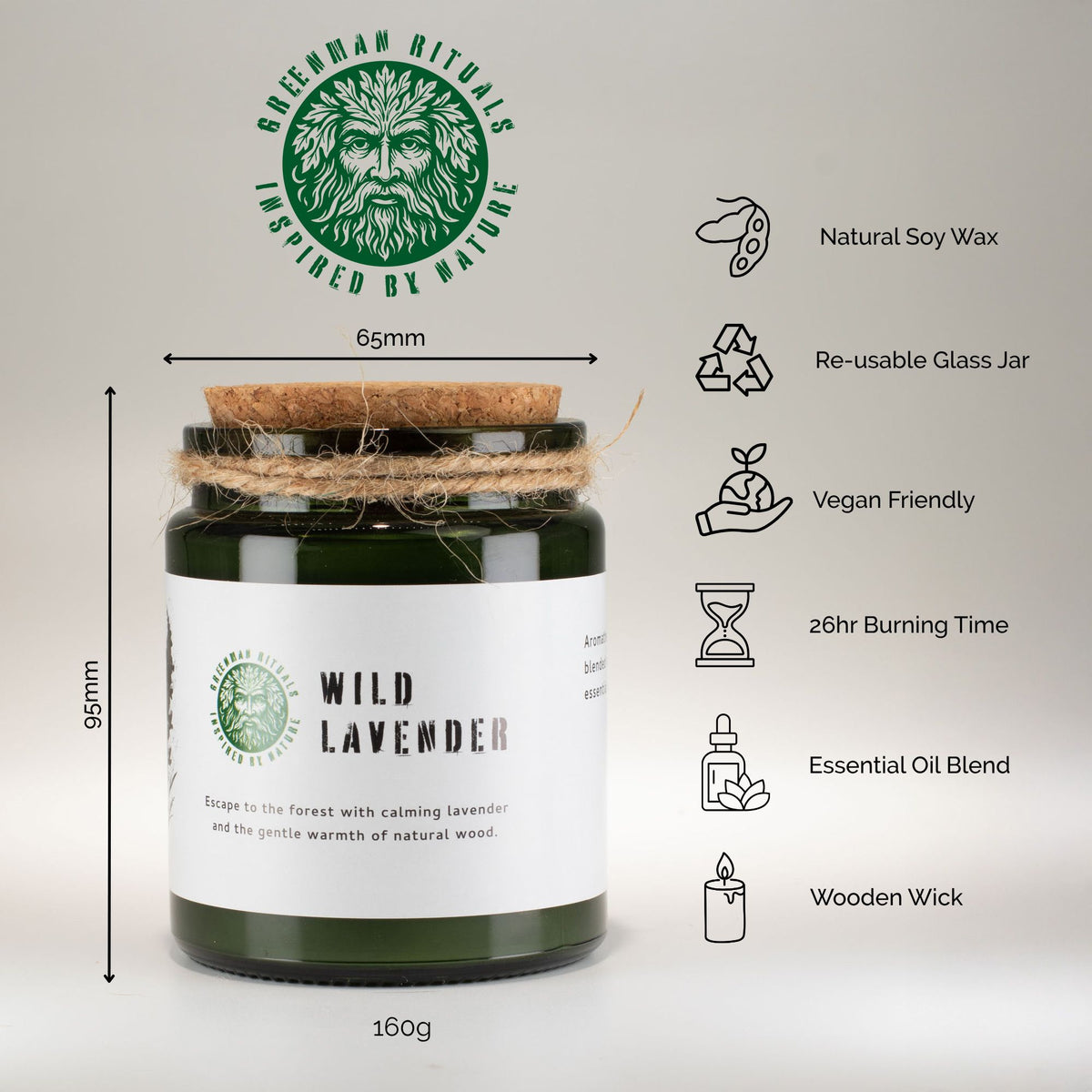 Greenman sojavaxljus med träveke – Wild Lavender