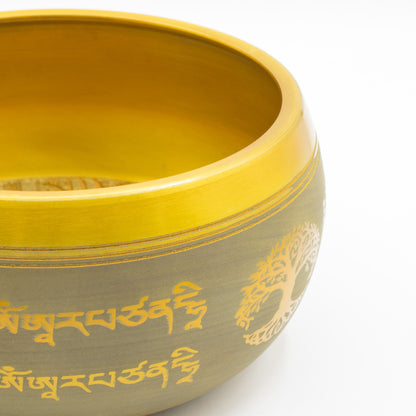 Stor klangskål i aluminium – Buddha & Livets träd, 19 cm