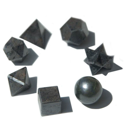 Geometriskt kristallset – svart agat, 7 delar