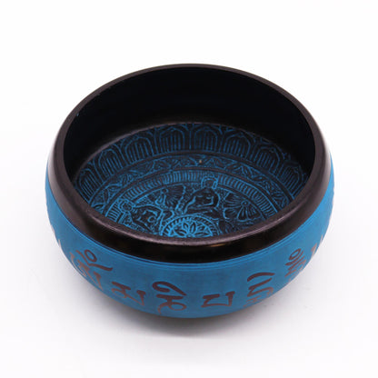 Klangskål i aluminium – Blue Mantra Five Buddha, 16 cm