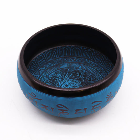 Klangskål i aluminium – Blue Mantra Five Buddha, 16 cm