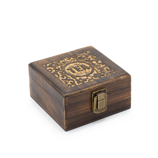 Teask i mangoträ – 4 fack, 15 × 15 × 8 cm