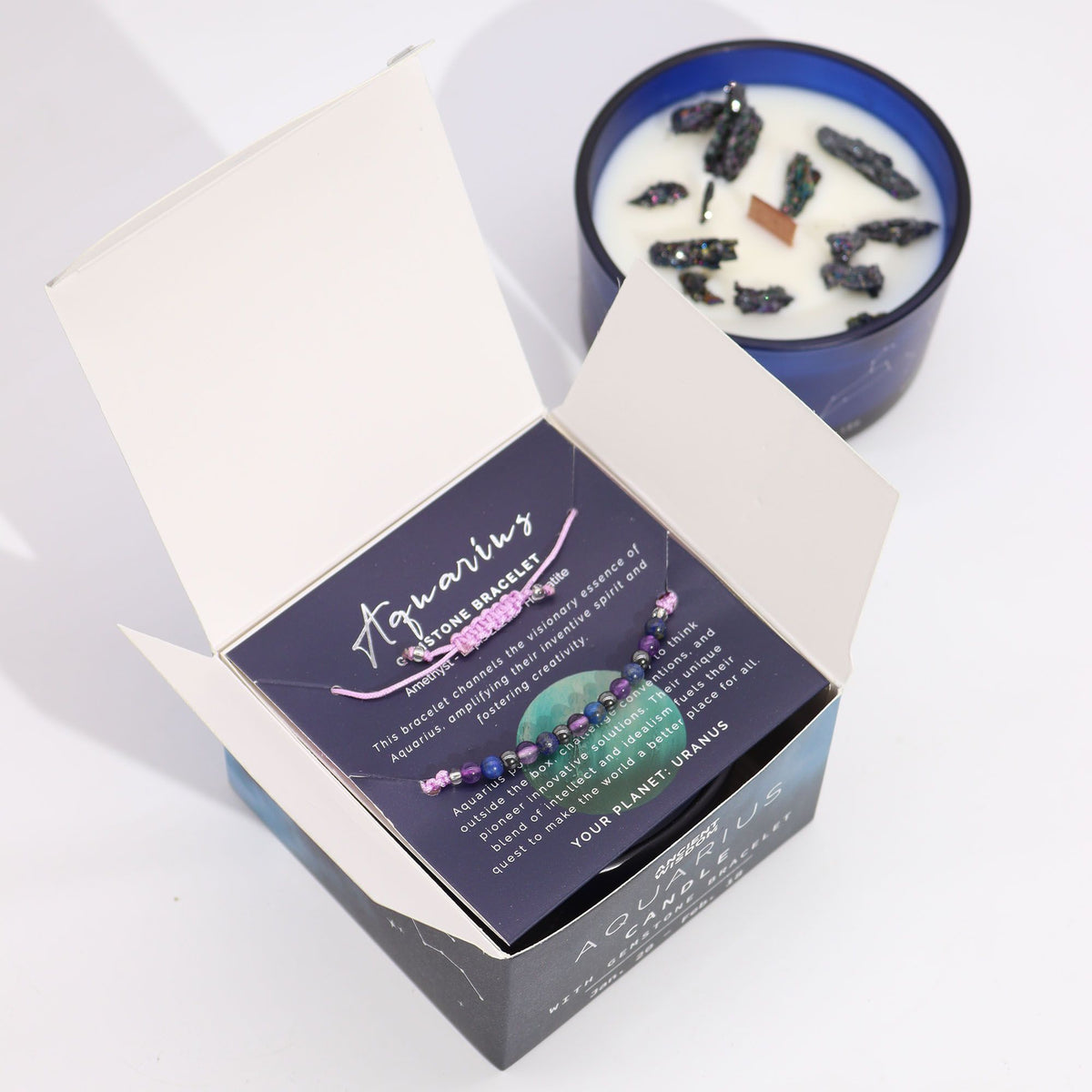 Zodiakljus med kristallarmband – Vattumannen