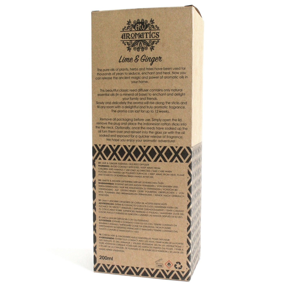 Doftpinnar med eteriska oljor – Lime & ingefära, 200 ml