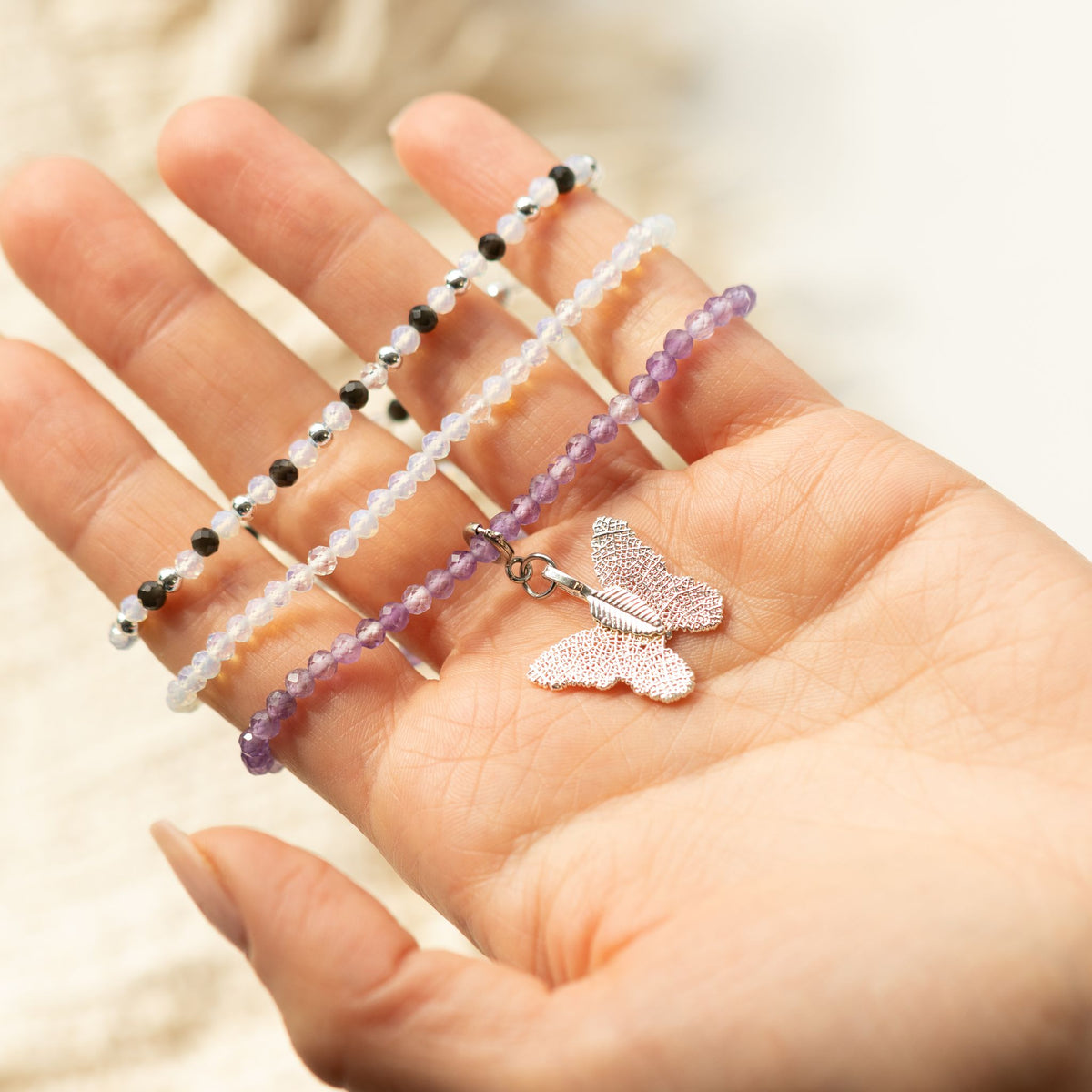 Kristallarmband-set Full Moon – 3 elastiska armband