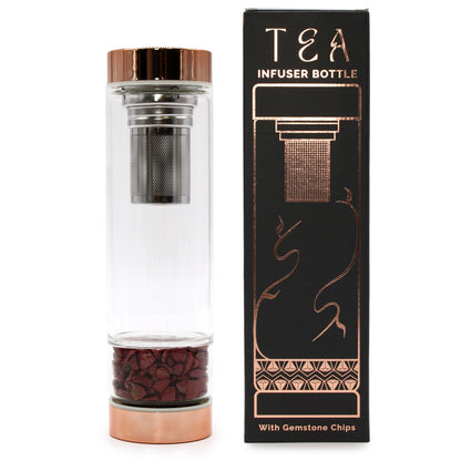 Teflaska i glas med tesil – röd jaspis, 500 ml