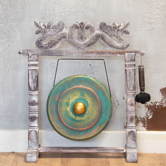 Gong med trästativ – grönpatinerad finish, 35 cm