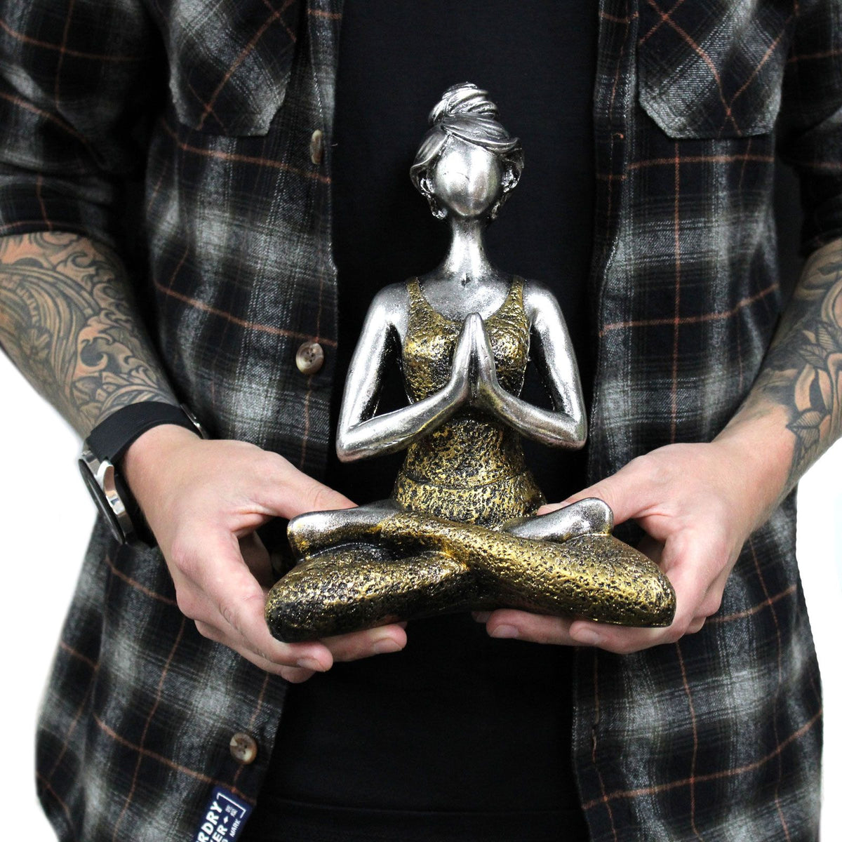 Yogafigur i sittande ställning – brons och silver, 24 cm