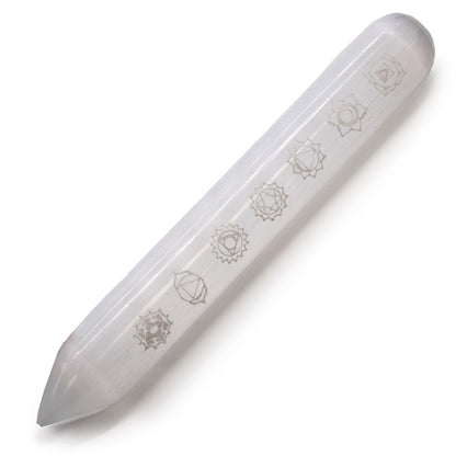 Selenitstav med sju chakrastenar – ca 14–16 cm