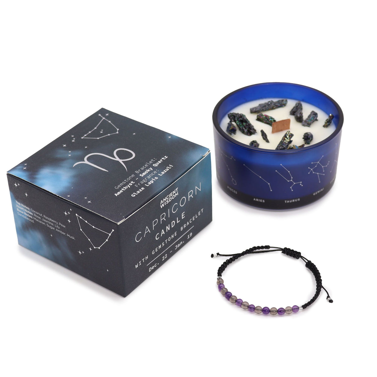 Zodiakljus med kristallarmband – Stenbocken