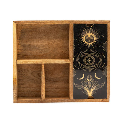 Tarotbox i mangoträ – fyra fack & korthållare