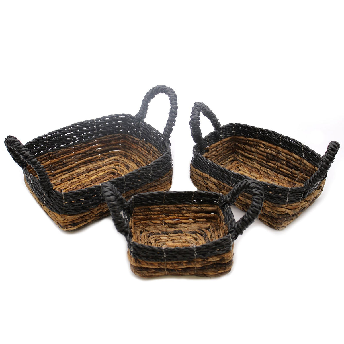 Förvaringskorgar av bananblad och raffia – svarta detaljer, 3-pack