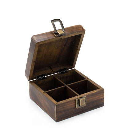 Teask i mangoträ – 4 fack, 15 × 15 × 8 cm