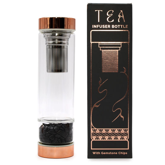 Teflaska i glas med tesil – svart onyx, 500 ml