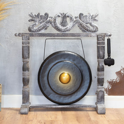 Gong med trästativ – svart, 50 cm