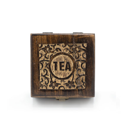 Teask i mangoträ – 4 fack, 15 × 15 × 8 cm