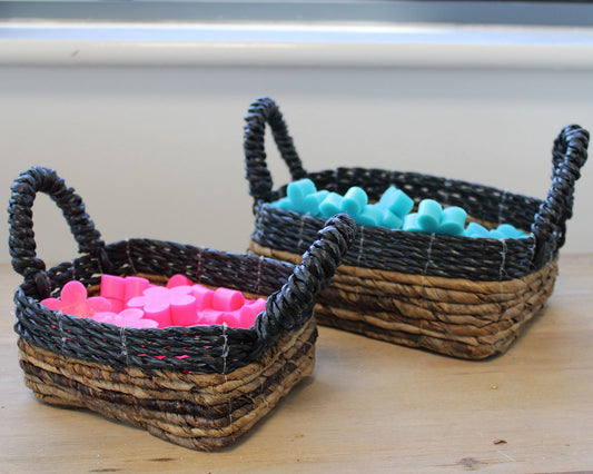 Förvaringskorgar av bananblad och raffia – svarta detaljer, 3-pack