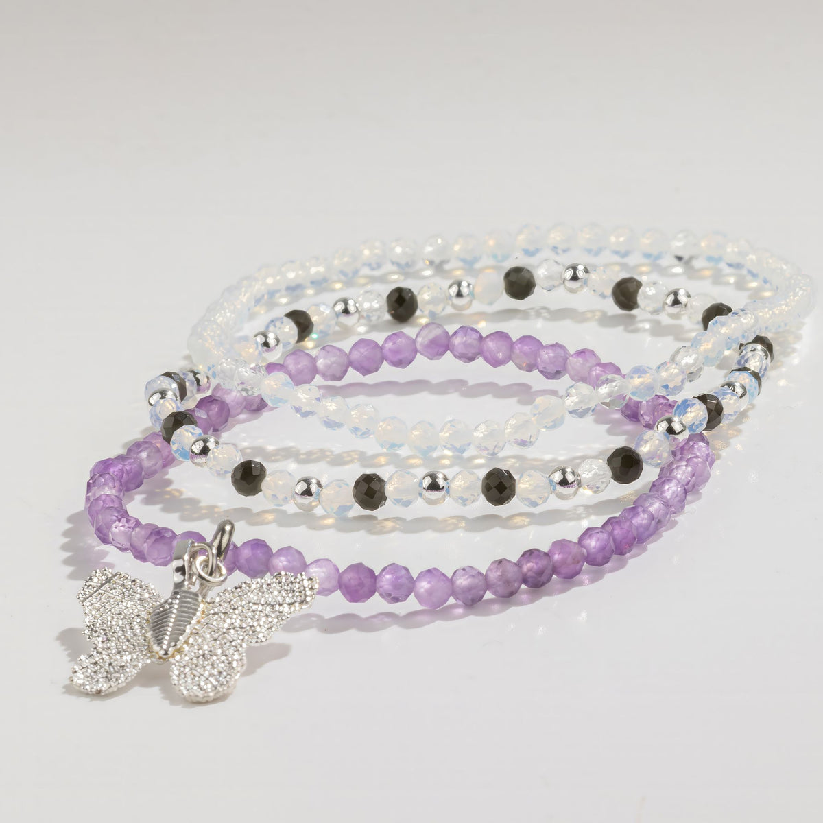 Kristallarmband-set Full Moon – 3 elastiska armband